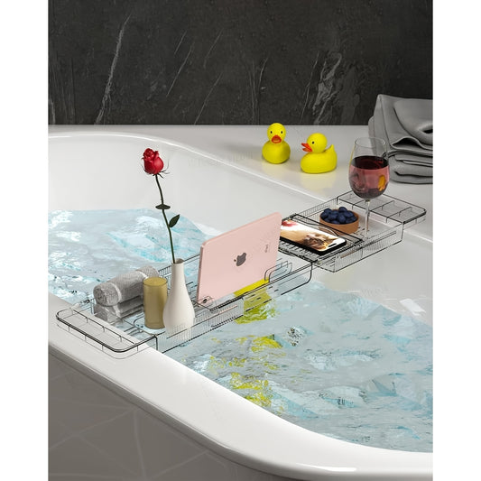 Plastic Bath Rack, Retractable And Adjustable Bath Board, Bath Tray for Ipad And Books, Bath Rack, Bath Rack Gift for Women, Transparent Bath Accessories