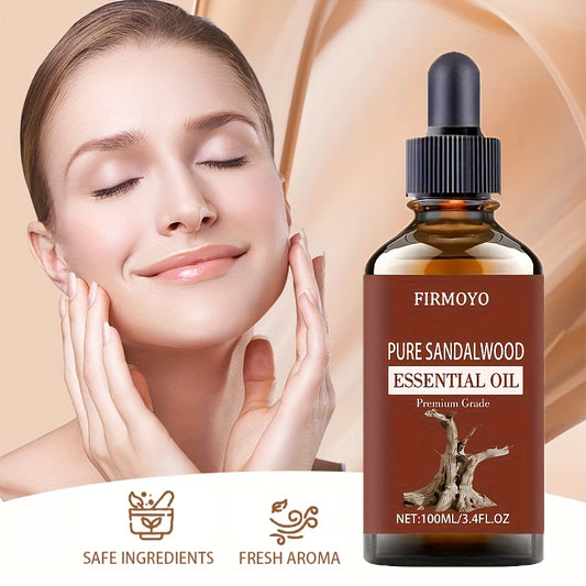 100ml/3.4fl.oz - Premium Sandalwood Essential Oil, Facial Care, High Moisturizing, Nourishing Light Beige, Suitable for Face, Body, Hair, Massage, Bathing, Fragrance Diffuser, Long-lasting Fragrance, Best for Dry Light Beige, Suitable for All Light Beige