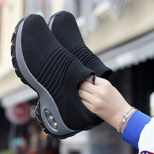 Women's Knitted Socks Shoes, Slip-on Breathable Running Shoes, Air Cushion Casual Walking Shoes For Women & Men