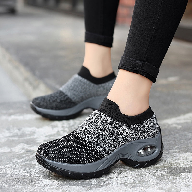 Women's Knitted Socks Shoes, Slip-on Breathable Running Shoes, Air Cushion Casual Walking Shoes For Women & Men