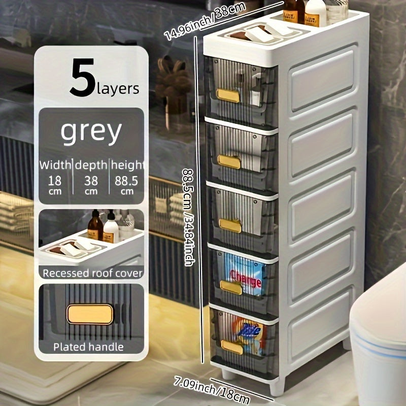 Multi-Purpose Freestanding Storage Cabinet with Drawers - Durable Plastic, Tiered Shelf Design for Bedroom, Entryway, Dressing Room - Non-Electric Slim Bathroom Organizer, Shelves