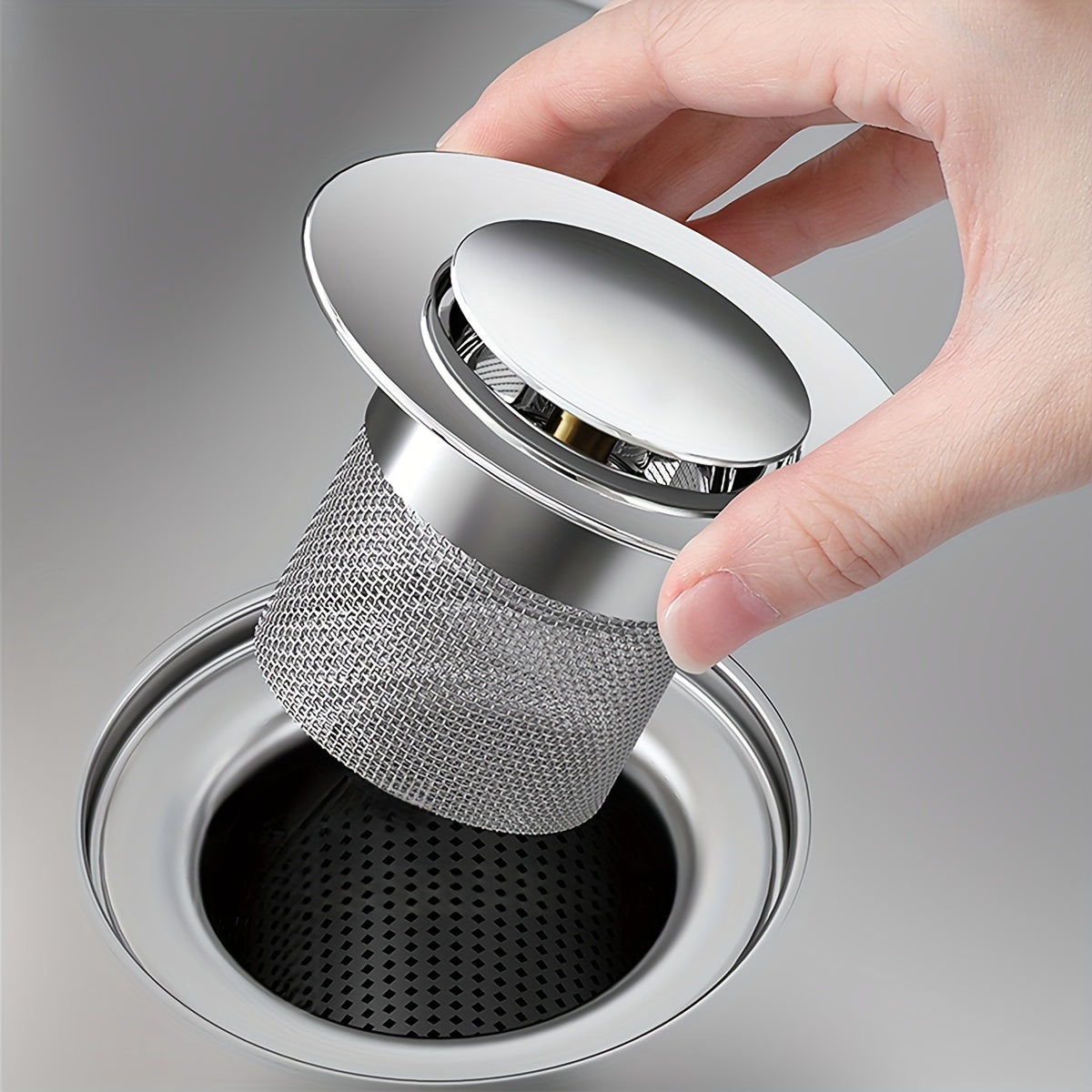 1pc Stainless Steel Kitchen Sink Strainer with Brass Spring - Anti-Clog Mesh Basket, Odor-Resistant Drain Filter for Dishwashing Basin