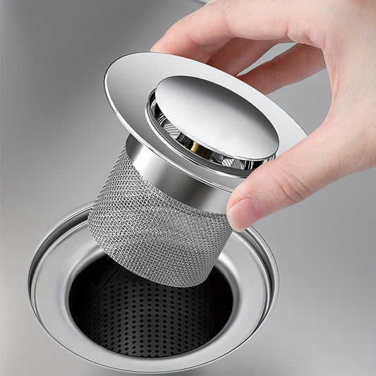 1pc Stainless Steel Kitchen Sink Strainer with Brass Spring - Anti-Clog Mesh Basket, Odor-Resistant Drain Filter for Dishwashing Basin