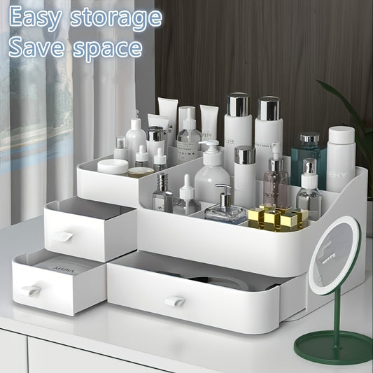 Large Capacity White Plastic Makeup Organizer with Drawers - Elegant Bathroom & Bedroom Storage Box for Cosmetics, Skincare, and Accessories, Perfect for 20 People, Bathroom Organizers And Storage, Sleek Design, Durable Construction, Makeup Organizers