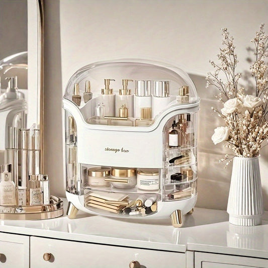 Large Capacity Transparent Plastic Cosmetic Organizer - Freestanding Skincare with Shelves, Bathroom Vanity Organizer Box for Makeup, Toiletries, Dorm & Office, Compact White-Labeled Design (No Assembly Tools Needed