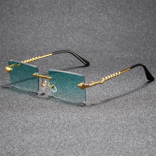 Vintage-Inspired Square Rimless Fashion Glasses for Men & Women - Stylish Black Frame with Golden-Tone Accents, Decorative Lens, Perfect for Business & Casual Wear, Ideal Gift, Stylish Glasses