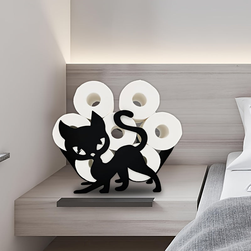 Teaeeno cat black toilet paper holder, animal paper holder decoration, fun bathroom toilet paper storage, independent metal tissue storage box, can hold an additional 8 rolls
