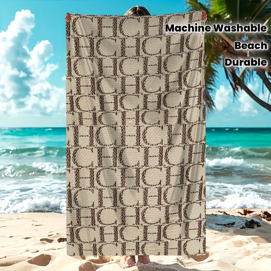 1pc Modern CH Letter Print Beach Towel - Soft Absorbent Microfiber, Lightweight & Machine Washable for Travel, Yoga, Gym, Pool, Bath - Summer Essential, Quickdrying Material, Durable & Versatile Accessory for Fitness Enthusiasts, Contemporary Design, Gym