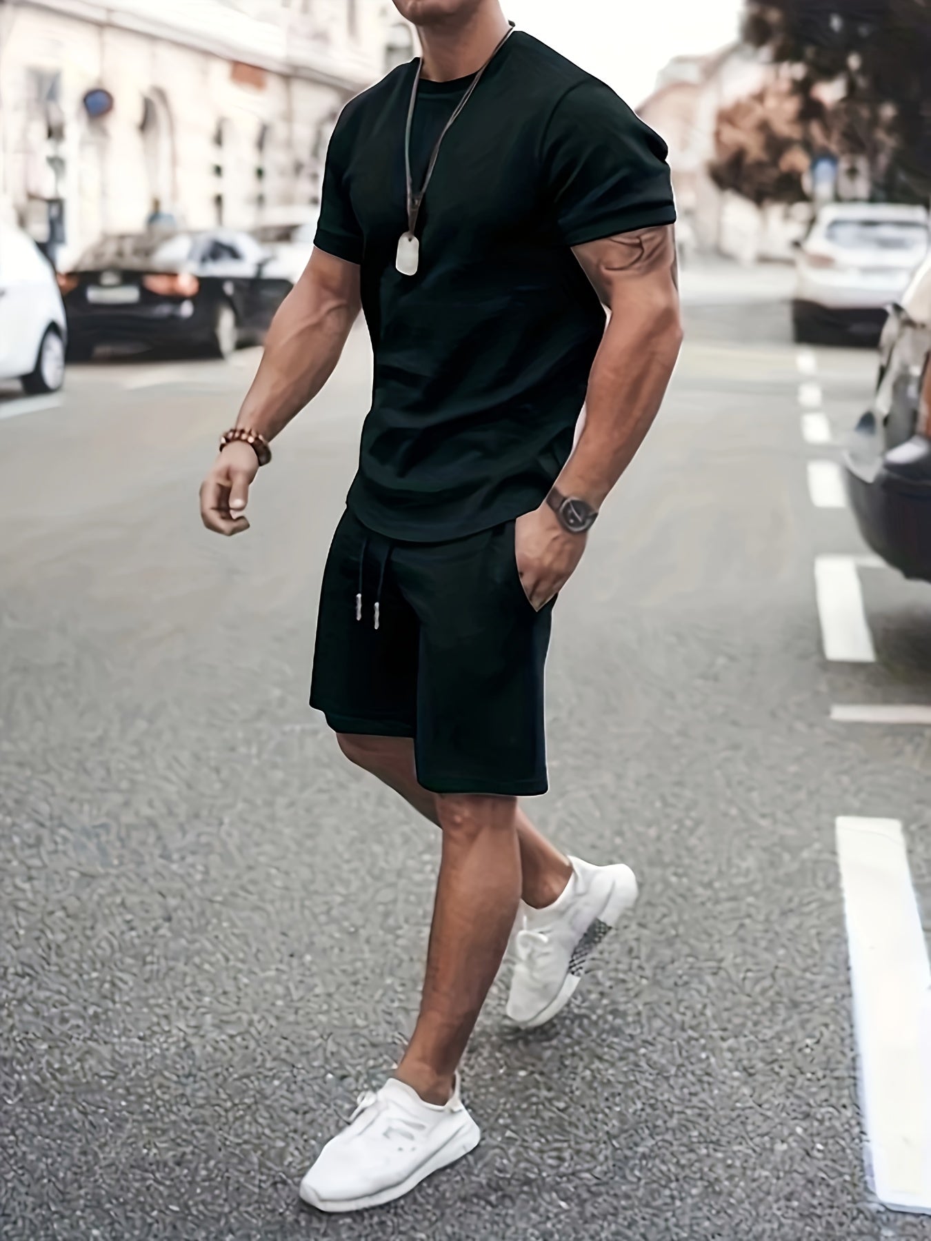 Men Summer Outfits 2 Piece Sets Fashion Short Sleeve Muscle Tee Shirts & Shorts Beach Set Sports Tracksuit For Men, Men's Pajamas Loungewear