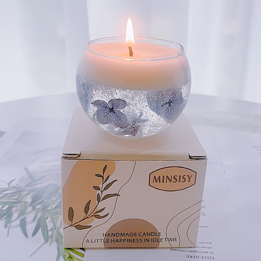Eternal Fragrance Candle with Natural Soy Wax, Perfect for Wedding or Birthday, Decorated with Dried Flowers, Single Wick, Round Shape, Jar Container