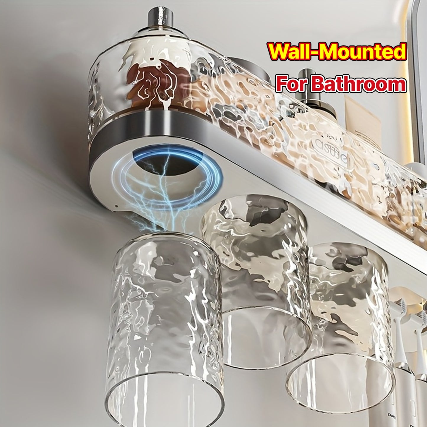 aswei Modern Glacier-Design Bathroom Toiletry & Storage Set - Wall-Mounted Space-Saving Organizer with Clear Shelves, Toothbrush Holder & Mouthwash Cup - Durable Plastic, No Tools Installation, Transparent Modern Bathroom Storage Solution