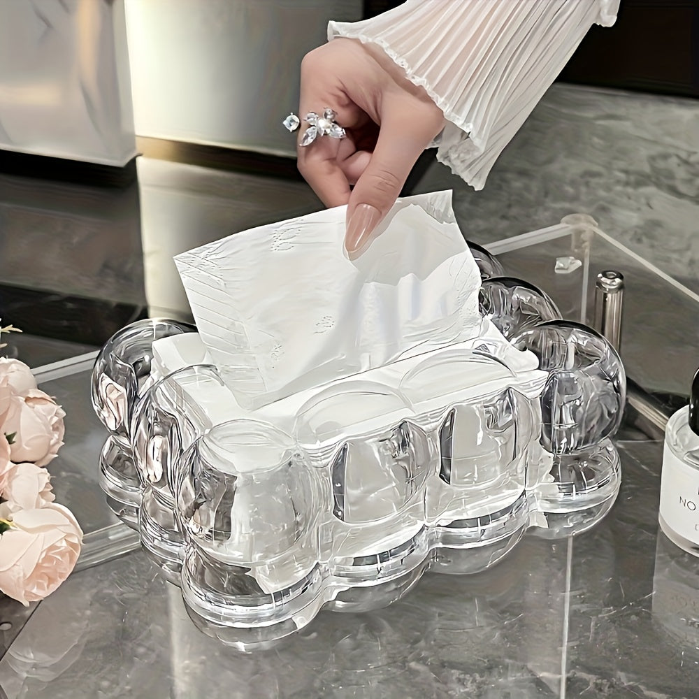 1pc Clear Modern Tissue Box Holder - Heavy-Duty Plastic Rectangular Napkin & Wet Wipe Organizer with Dome Lid, Bathroom/Bedroom/Car Storage - Minimalist White-like (Clear) Design for Home, Travel, Wedding, Party - Durable