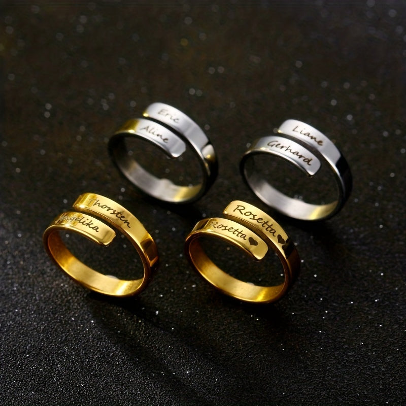 Personalized Stainless Steel Ring with 18k Gold Plating - Engrave 2 Names (Up to 25 Characters) - Perfect for Men and Women