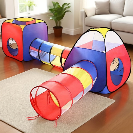 Red and Blue 4pcs Pop-Up Play Tent and Tunnel Set, Boys' and Girls' Secret Hideout House Toy House Combo for Indoor and Outdoor Fun with Storage Bag - Perfect Holiday Birthday Gift