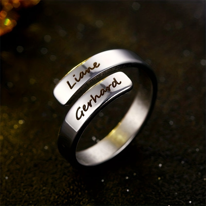 Personalized Stainless Steel Ring with 18k Gold Plating - Engrave 2 Names (Up to 25 Characters) - Perfect for Men and Women