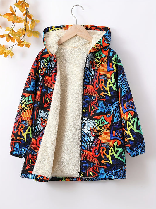 Halloween Boys' Hooded Jacket, Thickened Autumn/Winter Casual College Style Coat
