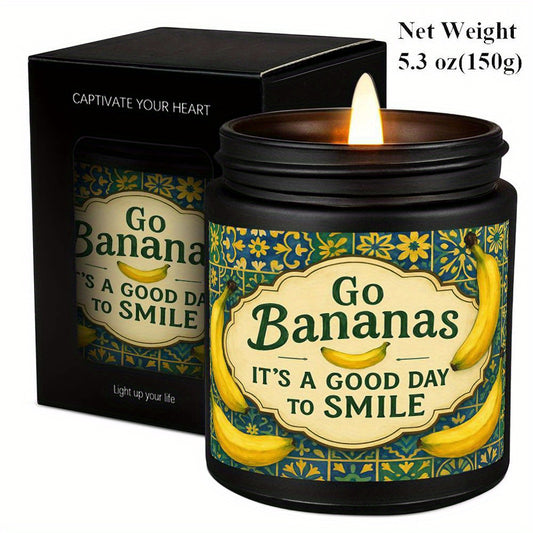 1pc Lavender Scented Candle Go Bananas It's a Good Day to Smile Quote Banana Theme Cheerful Cute Gift Candle for Women Her Friends Girlfriend Mom Birthday Christmas Valentines Day Anniversary Holiday Decor Colorful Aesthetic Funny Present Idea