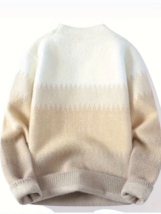 Men'S Cozy Striped Knit Sweater - Thick Warm Crew Neck Pullover with Geometric Pattern, Stretchy & Comfortable for Fall/Winter, Perfect for Casual or Stylish Outfits, Autumn Winter Apparel | Trendy Striped Sweater | Knit Construction, Sweater Vest