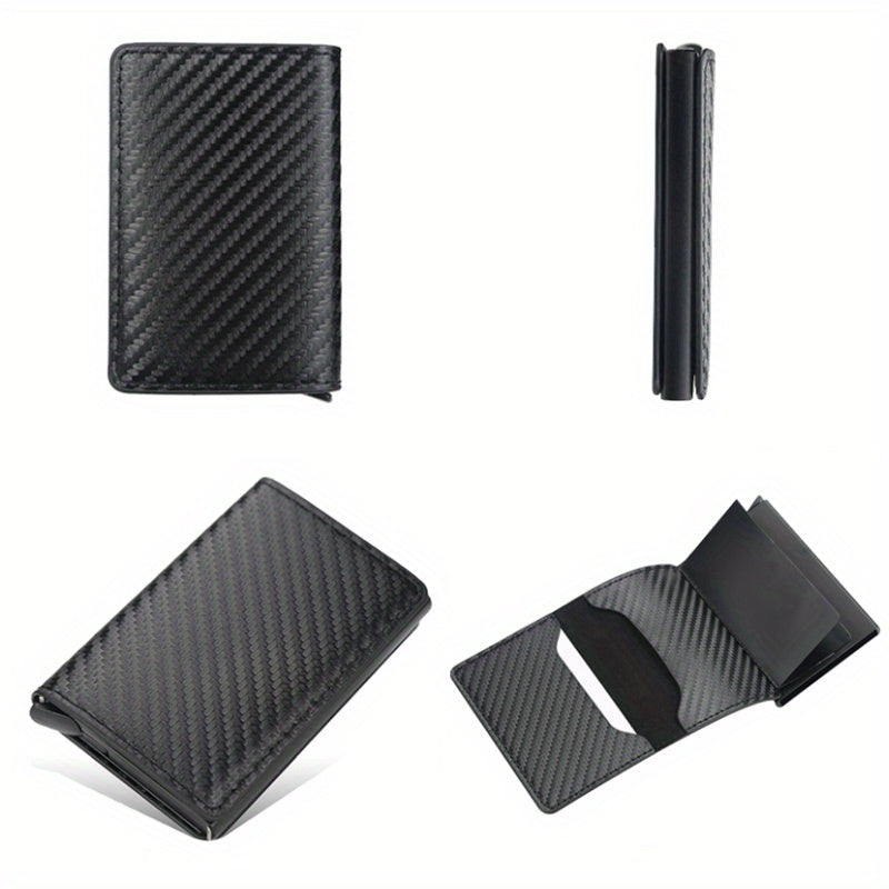 RFID Blocking Slim Metal Wallet - Card Cases with Carbon Fiber, Pop-Up, Minimalist Design, Small Black Purse for Men - Durable, Thin, and Stylish Credit Card Holder