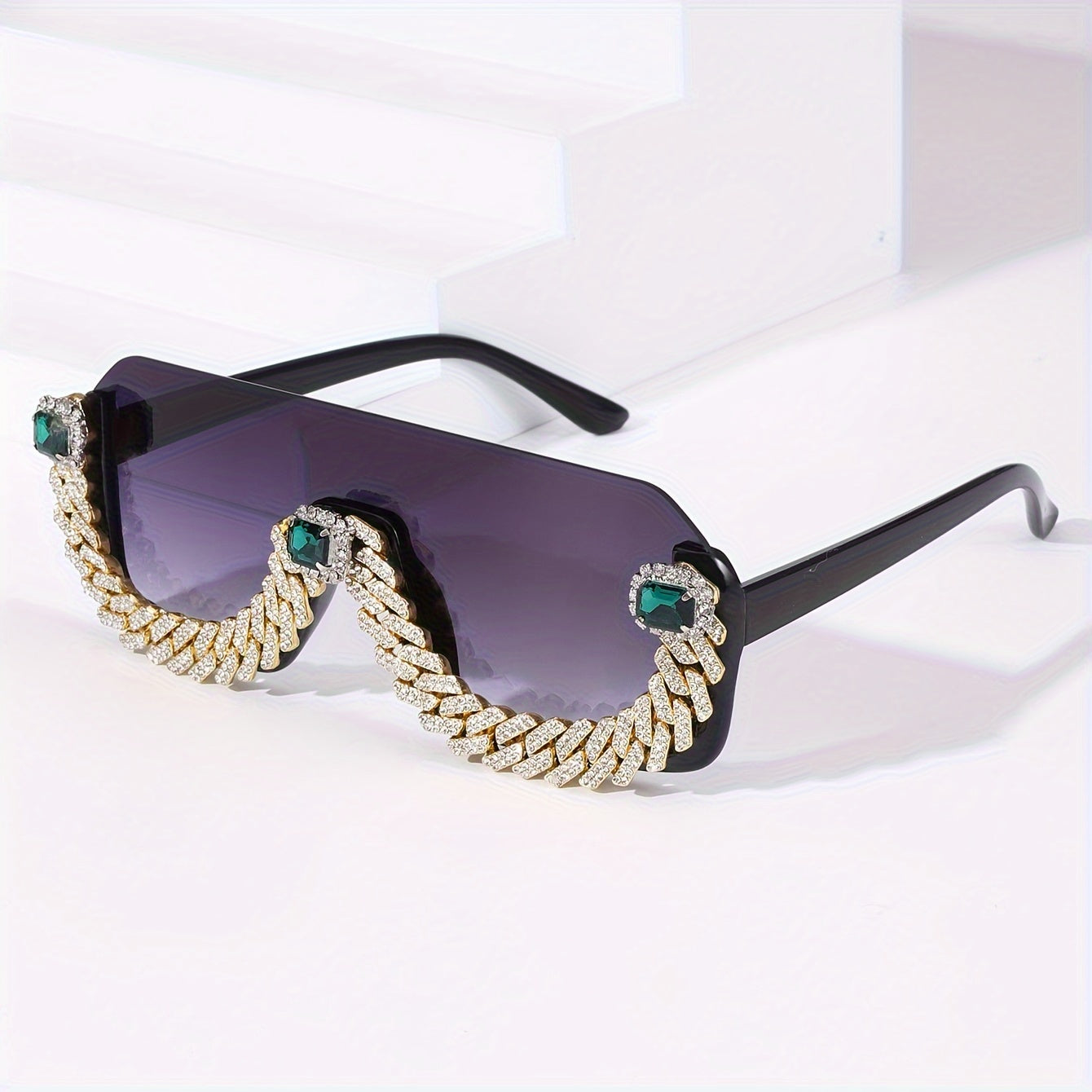 Men'S Hip-Hop Style Semi-Rimless Glasses with TAC Lenses, Zinc Alloy Frame, and Decorative Metal Chain - Fashionable Eyewear for Casual Wear