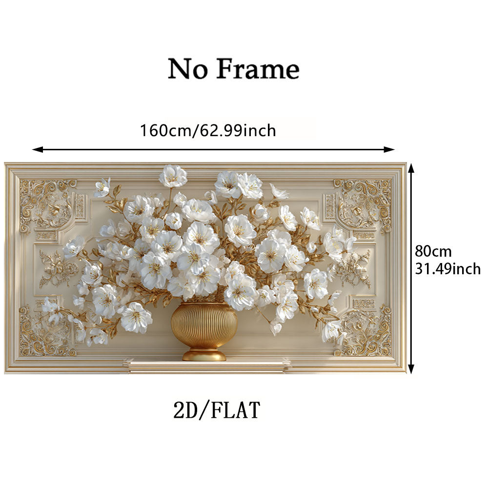 1pc Extra Large Modern Luxury Canvas Wall Art - Elegant White Flower Bouquet in Golden Vase, Frameless Modern Decor for Living Room, Bedroom, Office - Easy To Hang High-quality Print, Large Canvas Wall Art, Bedroom Decoration, Contemporary Design