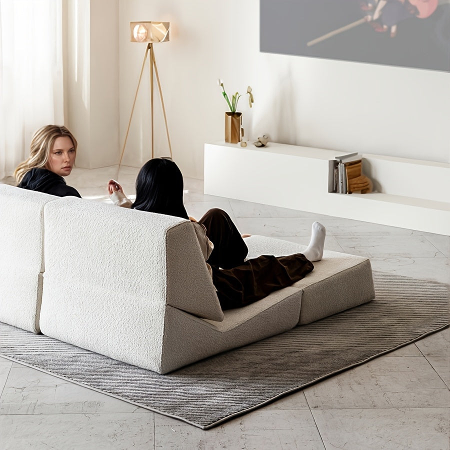 Space Memory Foam Cube Lazy Sofa - Foldable Folding Bed with Anti-Sagging Support System, Portable for Living Room, Bedroom & Study - White, No Assembly Required, Multi-Purpose Use, Convertible Sofa Bed, Spacesaving Furniture, Minimalist Design, Durable