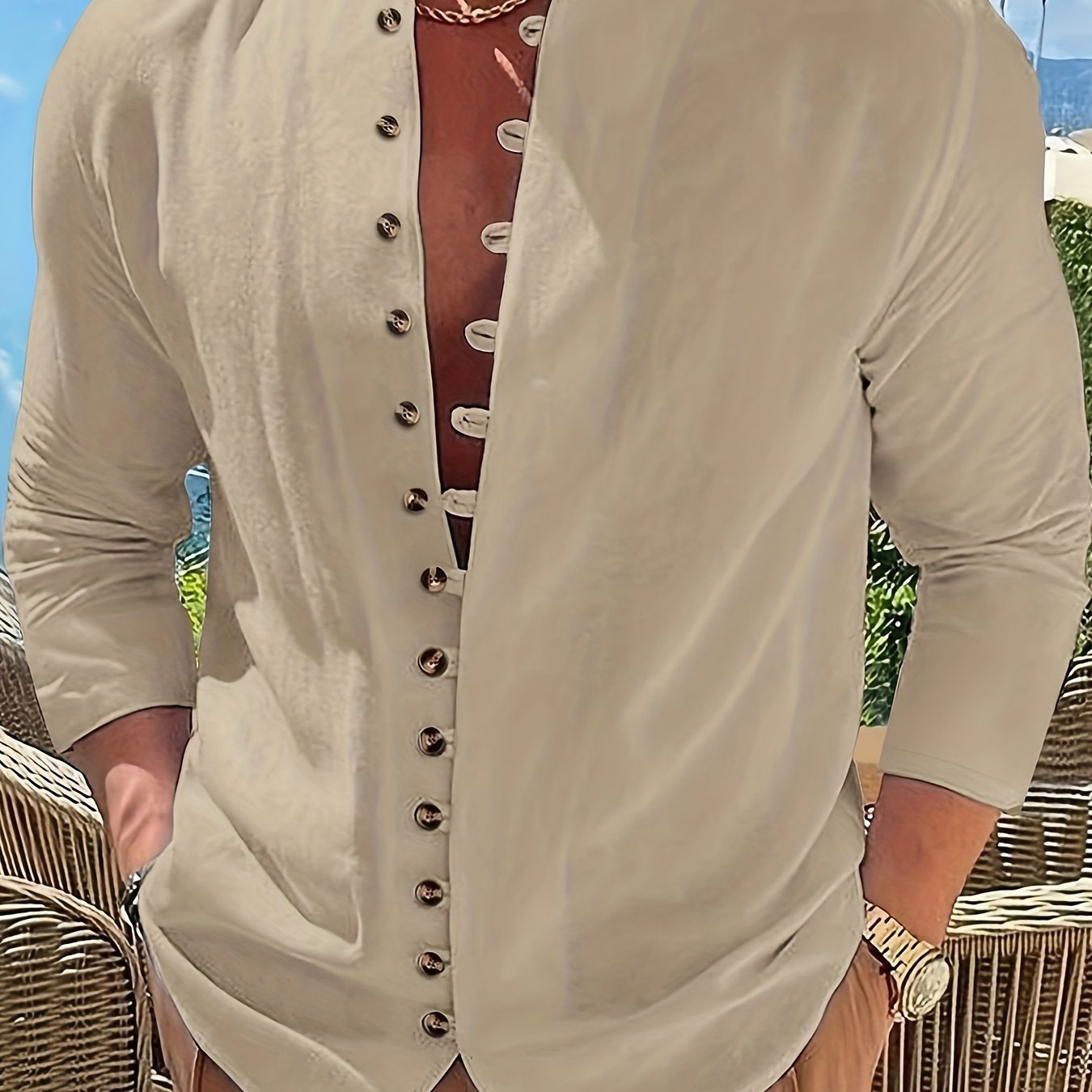 Retro Style Men's Casual Solid Long Sleeve Shirt, Men's Clothes For Spring Summer Autumn, Tops For Men