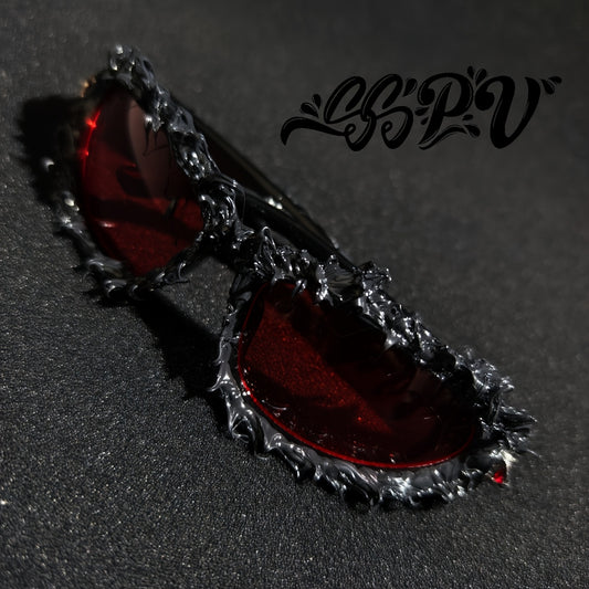 SSPV Handmade Gothic -Eye Fashion Glasses/Ring-like Frame Glasses Replica Look - Black Frame & Red, Iconic Logo Design, Gothic Hand Mirror, Goth Mirror