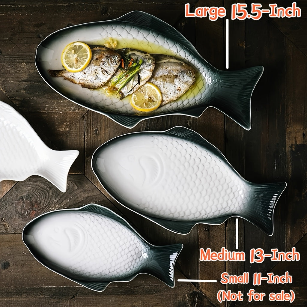 [2 Sizes Available] Upgraded Large Fish Plate Ceramic Salad Dinnerware, Suitable for Restaurant and Home Use, Restaurant Dinnerware, Tableware Collection, Aesthetic Serving Dishes, Decorative Dishware, Highquality Plates, Handcrafted Ceramics, Multipurpo