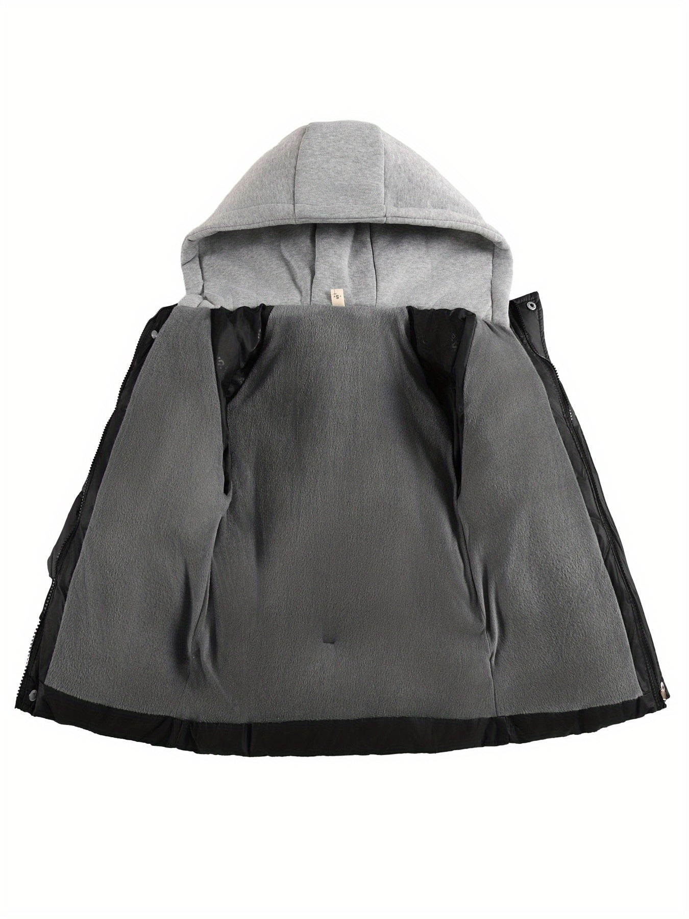 Boys' Winter Warm Coat Featuring a Trendy Faux Two-Piece Design, Print with Polyester Fiber, Thickened for Warmth, Windproof, And Equipped with a Hood, Perfect for Youth Outerwear.