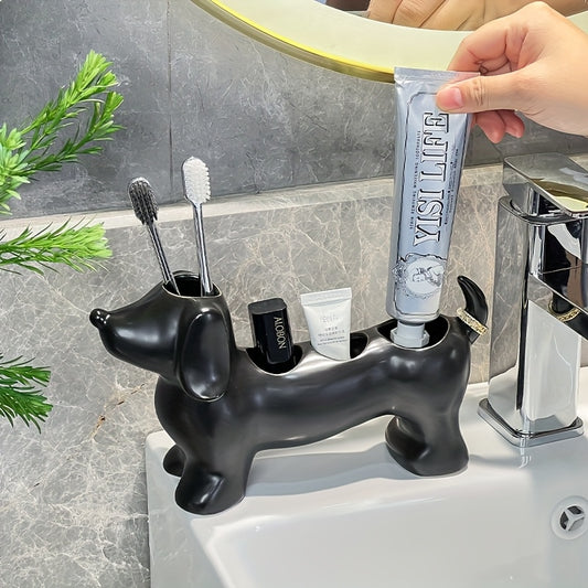 Creative Funny Cartoon Dachshund Couple Family Toothbrush Holder, Bathroom Vanity Brushing Storage Rack with Creative Base Valentine's Day Gift Organizer for Electric and Manual Teeth Cleaning Tools, 12 Holidays Halloween Christmas Valentines