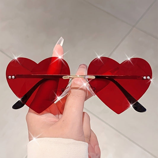 1 Pair Women'S Frameless Heart-Shaped Fashion Glasses, Candy-Colored Multi-Color Design with Peach Pink Accents, Zinc Alloy & PC Lenses, Decorative Eyewear for Stylish Look, Metal Hinges, Fashionable Eyewear | Trendy Fashion Glasses | Polycarbonate Lense