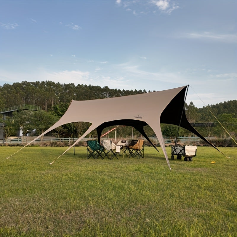 Khaki Black Coated Portable Easy-to-Install Tail-Shaped Outdoor Camping Canopy, No Windproof Rope Required, Quick Setup, Suitable for Park, Forest, Outdoor Travel Camping