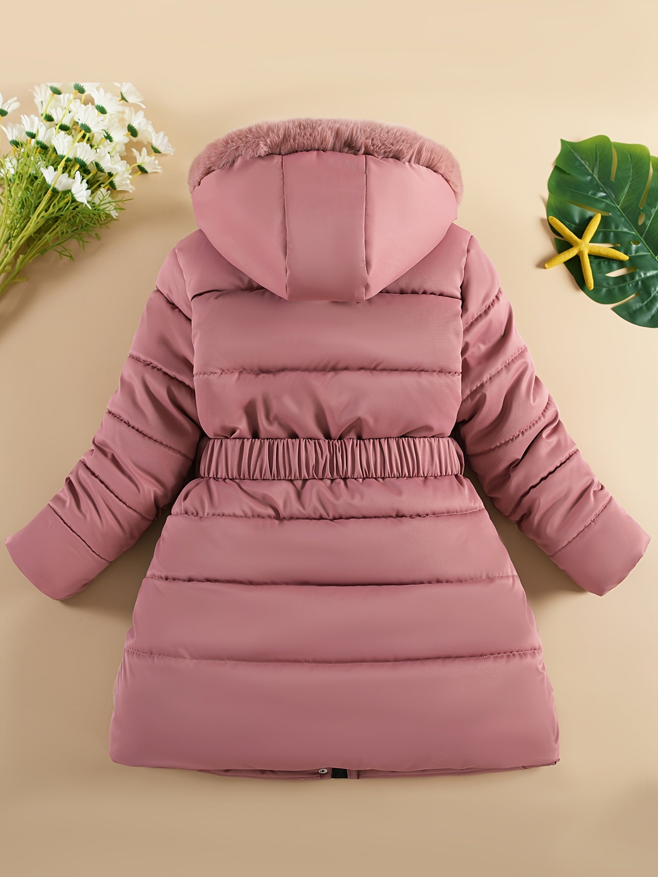 Casual Hooded Puffer Snow Suit for - 100% Polyester Belted Winter Jacket with Detachable Faux Fur Collar, Geometric Pattern, Non-Stretch Fabric & Polyester Fiber Filling, Thick