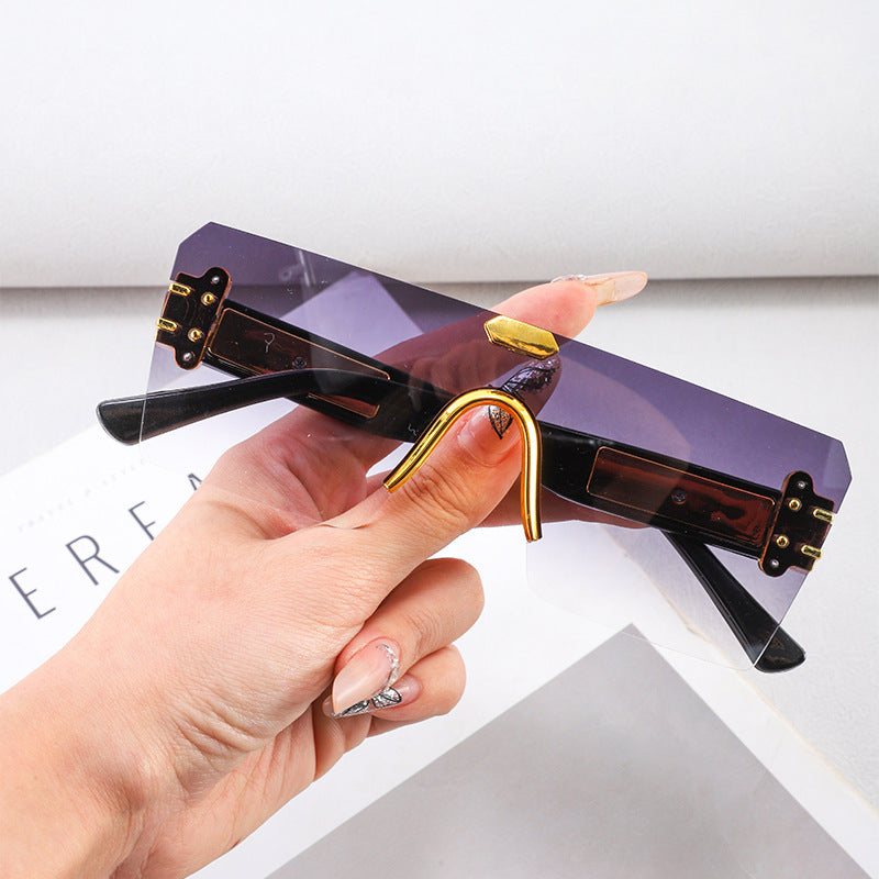 Fashionable Decorative Glasses for Men and Women, High-End Wearing and Matching Eyewear, Frameless Cut Edge Design, Polycarbonate Material, Fashion Glasses