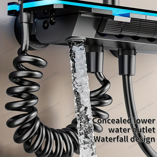 Modern Gun Gray LED Light Shower Set with Handheld Spray, Wall-Mounted Shower Device, Cold and Hot Water Mixer, 30.48 cm Shower Head, Full Set of Shower Head