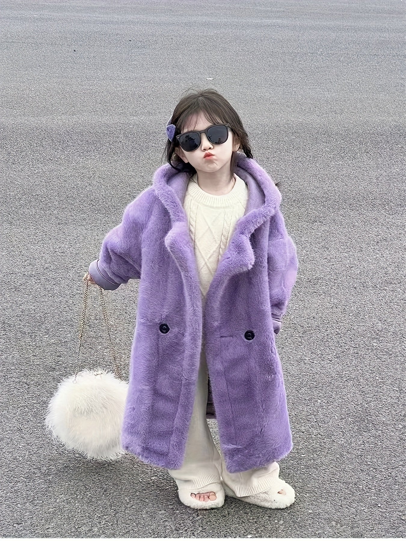 Girls' Long Formal coats - Non-Shedding Winter coat with Double Button Front, Elegant Purple Outerwear for Formal Events, Photo Shoots, Everyday Cold Weather - Machine Washable & Easy Care, Youngsters Winter Clothing, Durable Youngsters's Wear, for Teena