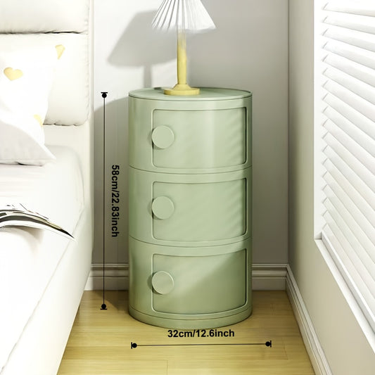 3-Tier Acrylic Bedside Table with Drawers & Shelves - Classic Round Storage Cabinet for Bedroom, White & Beige, Multi-Layer Organizer for Books, Decor, and Essentials, Bedroom Organizers And Storage, Decorative Storage, Modern Aesthetic, Smooth Finish