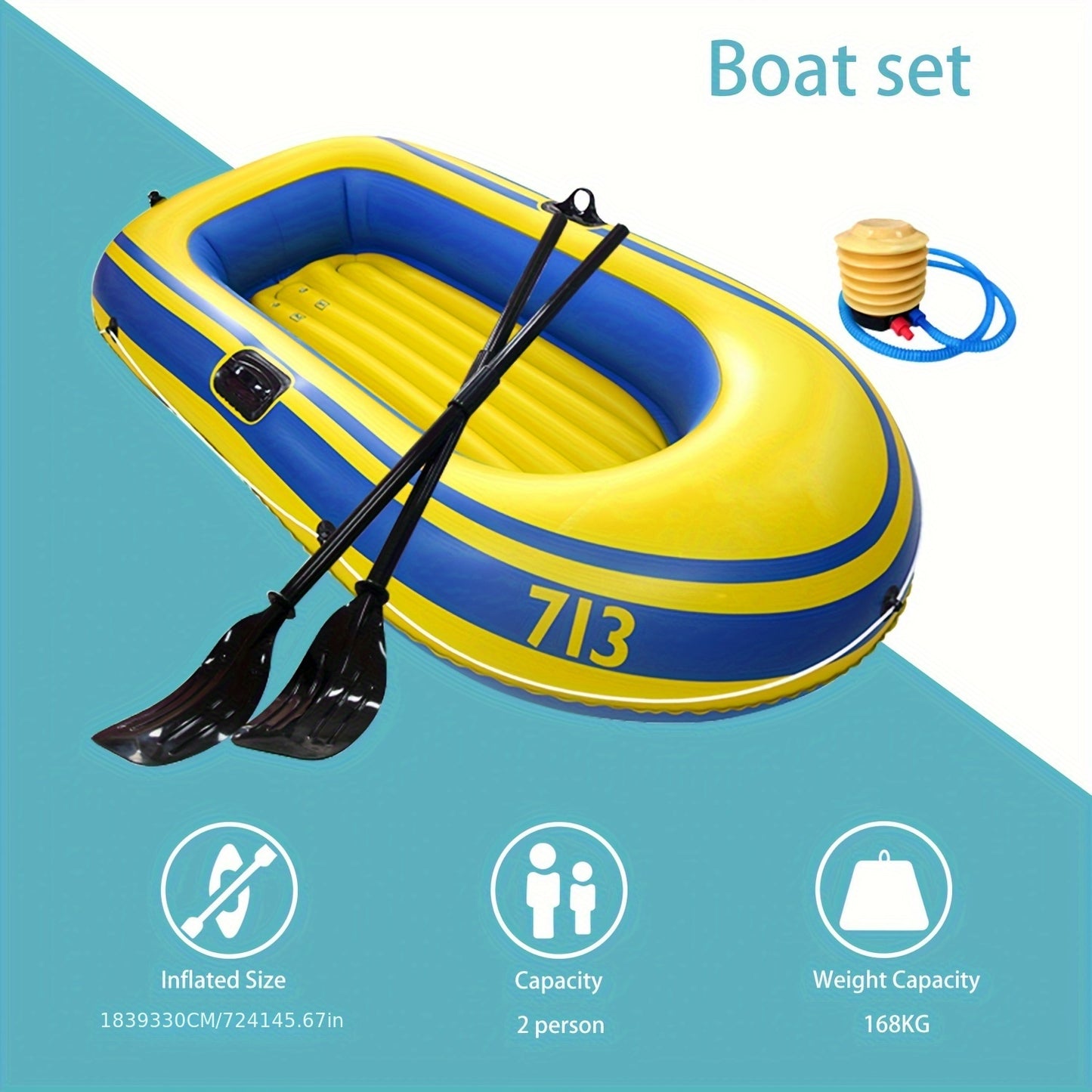 1 Set, Inflatable Fishing Boat Series: Welded Paddle Lock - Grapple - Bow Rope - Sport Design, Suitable for Outdoor Play, Lake and River Entertainment, Family Water Fun Parties, Pool Playtime, Portable, Lightweight Essential with Pump, Oars & Other Acces