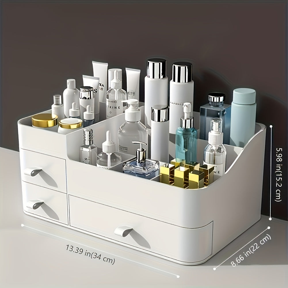 Large Capacity White Plastic Makeup Organizer with Drawers - Elegant Bathroom & Bedroom Storage Box for Cosmetics, Skincare, and Accessories, Perfect for 20 People, Bathroom Organizers And Storage, Sleek Design, Durable Construction, Makeup Organizers
