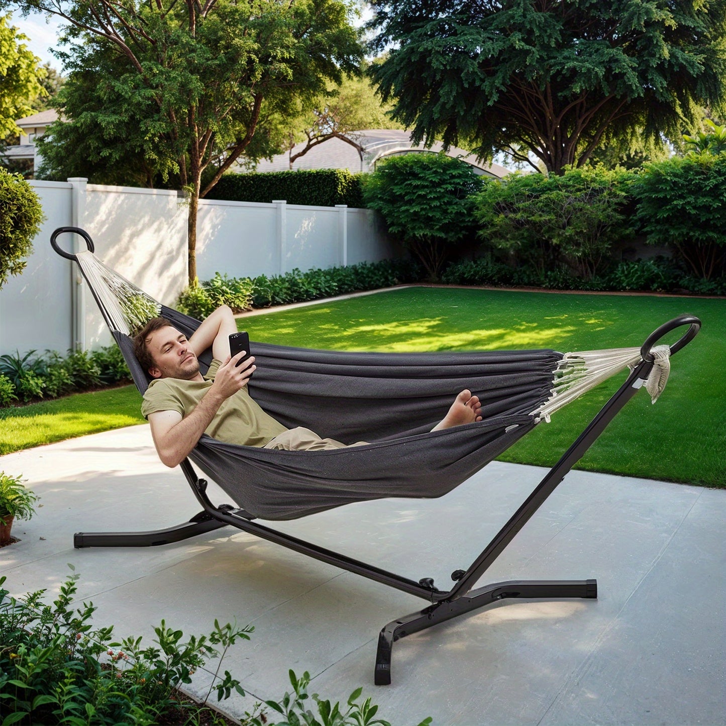 Outdoor Double Hammock with Stand, Steel Frame Supports Up to 204.12kg, Easy Setup, Suitable for Travel, Vacation, Beach, Patio, Garden | Large Hammock | Christmas Gift, Hanging Hammock, Hammock Frame/support, Hammock Stand, Camping, Garden Hammock, Outd