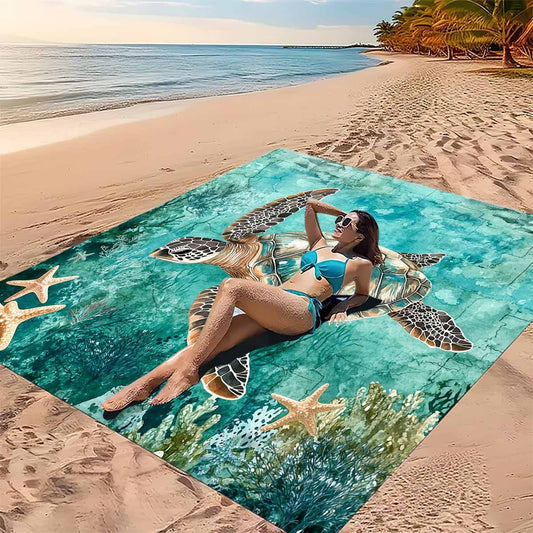 1pc Summer Marine Animals Sea Turtle Printed Beach Blanket, Oversized Beach Towel, Lightweight and Durable for Adults, Suitable for Travel, Camping, and Picnics