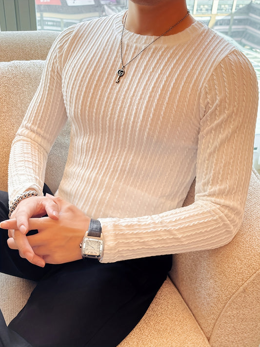 Men's Slim-Fit Long Sleeve T-Shirt - Casual Round Neck, Stretch Fabric, Machine Washable - Perfect for Fall/Winter