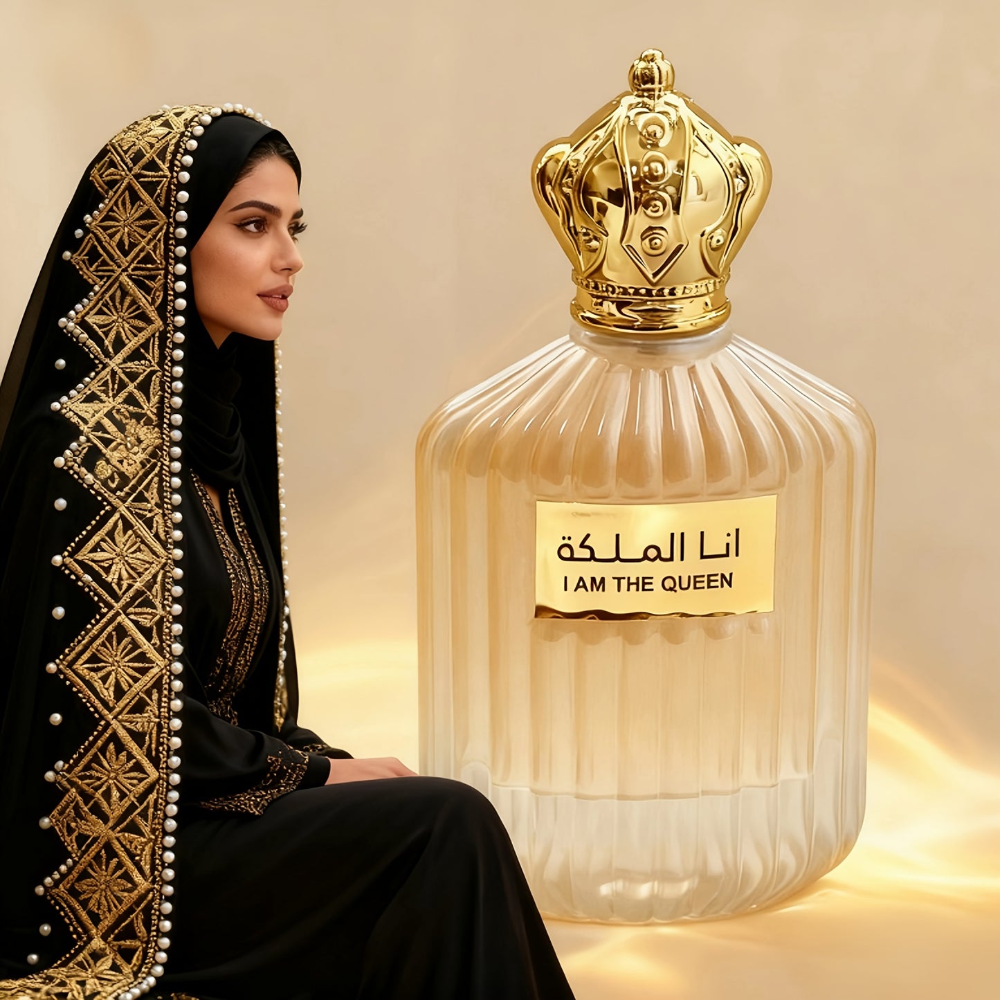 Women's Refreshing Relaxing Eau de Toilette - Citrus Lime & Cedar Scent with Arabic "I Am The Queen" Phrase, Paraben-Free Long-Lasting Perfume, 100ml/3.4oz Luxury Scent for Day & Night Use, Sensitive Light Beige Safe