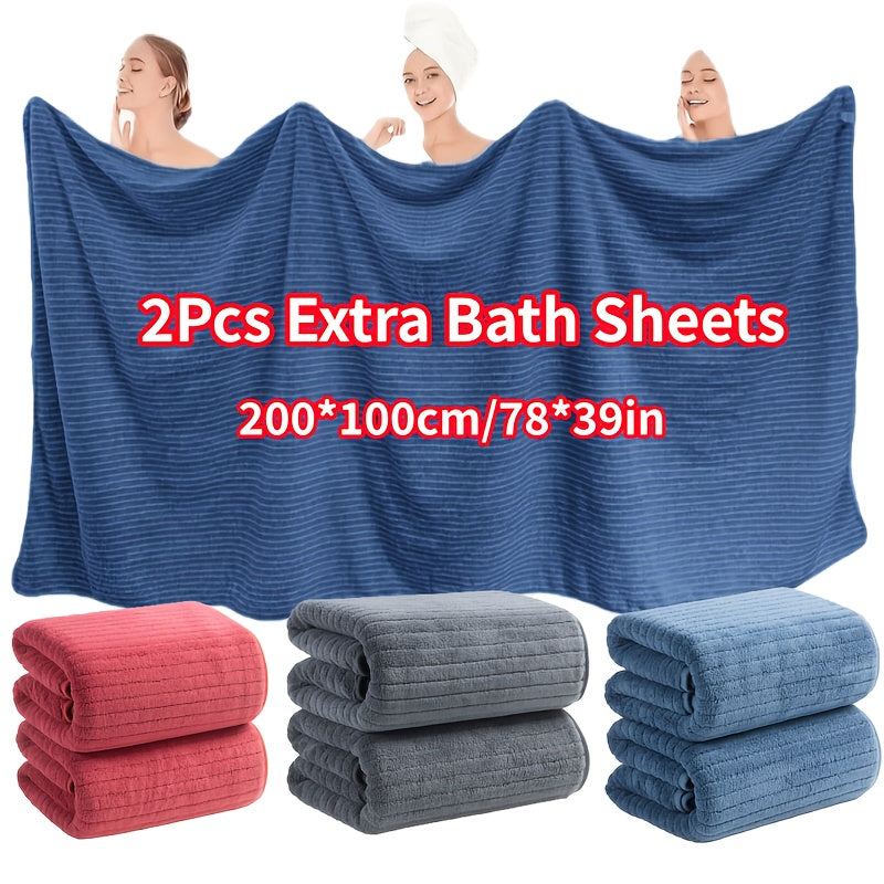 2pcs Extra Large Bath Sheets for Adults - Oversized 39"x78" Coral Fleece Towels, Ultra-Soft & Quick-Dry, Heavy-Duty 200x100cm Bathing Suits for Beach, Spa, Swimming, Gym - Luxury Plush Coral Fleece Set (Blue/Red/Grey)