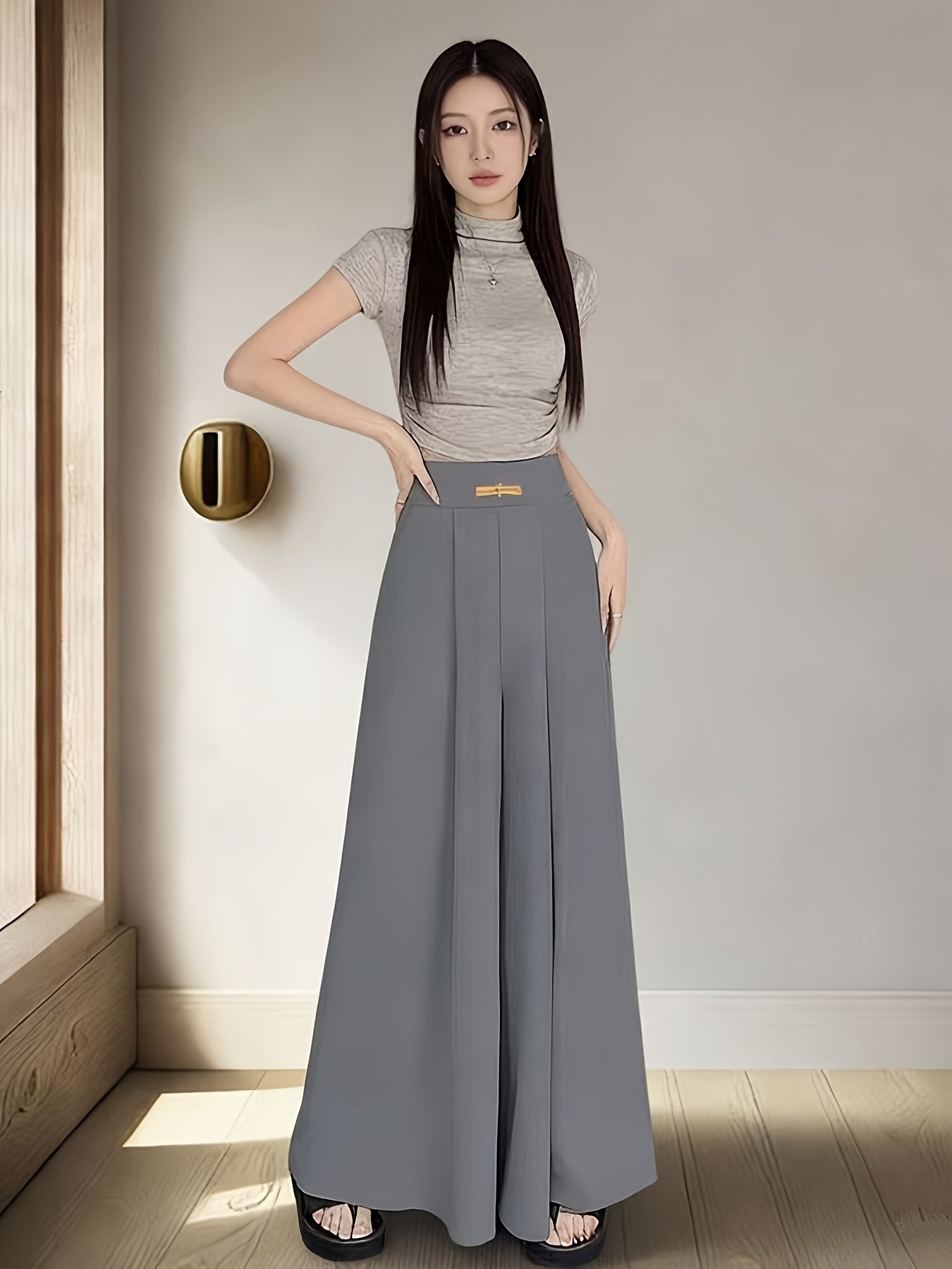 Yamamoto Skirt Pants Women's Summer New Fashionable and Versatile Outerwear High Waist Hanging A-line Skirt Casual Wide Leg Straight Leg Pants Skirt