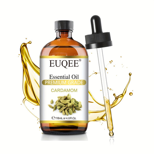 1 Bottle EUQEE Cardamom Essential Oil, 118ml/4.0fl.oz, Aromatherapy Grade, Mood Lifting, Multipurpose Liquid for Diffusers, Humidifiers, Oil Burners & DIY Crafts