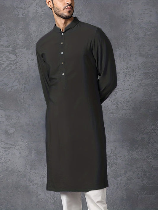 INCERUN Traditional Vintage Arab Long Sleeve Shirt Solid Color Robe For Men Stand Collar Clothing