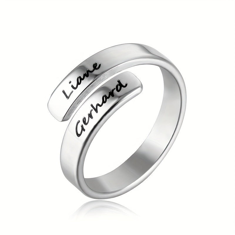 Personalized Stainless Steel Ring with 18k Gold Plating - Engrave 2 Names (Up to 25 Characters) - Perfect for Men and Women