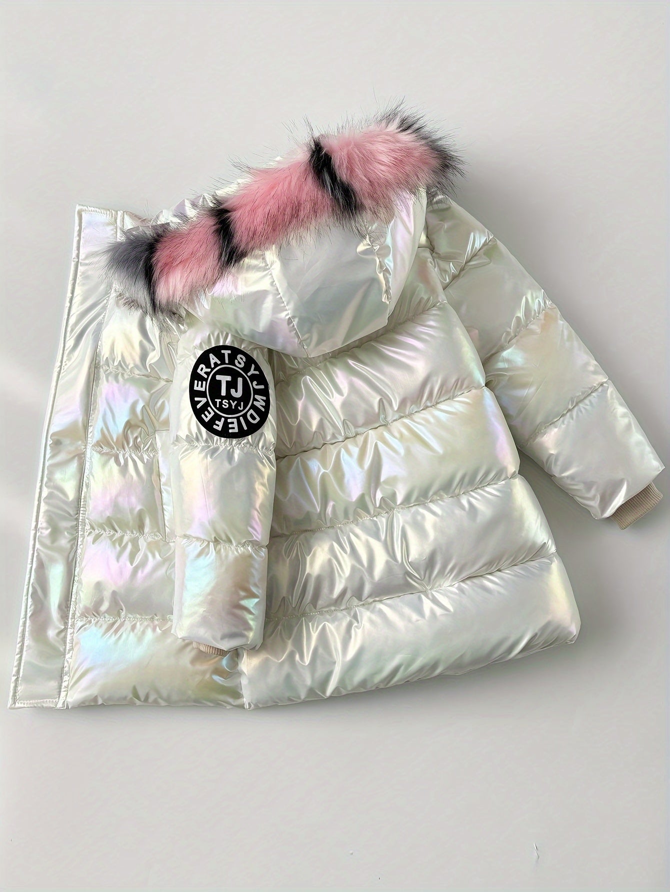 Girls' Long Coat, Ombre Hooded Winter Jacket, Casual Skinny Fit with Pockets, Medium Stretch Polyester 100%, Fall/Winter Fashion, Zipper Placket, Flared Hem, No Belt - Cozy Warm Coat, Thick